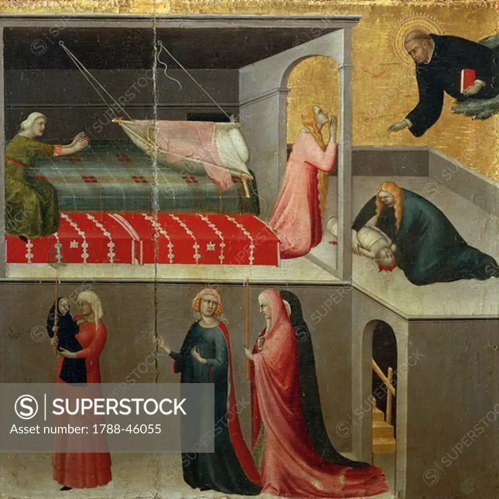 The miracle of the baby who fell from the crib, detail from the altarpiece entitled Blessed Agostino Novello and stories of his life, ca 1330, by Simone Martini (1283-1344), oil on canvas, 200x256 cm.