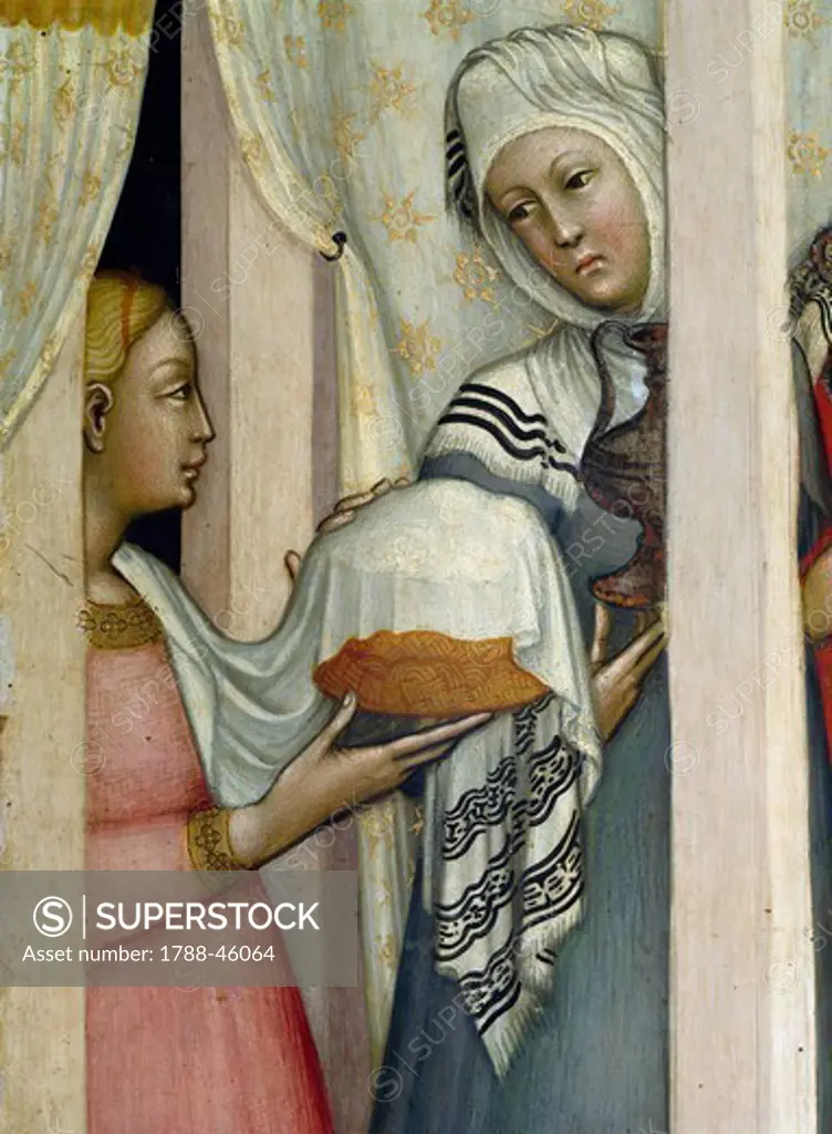Birth of the Virgin and saints, by Paolo di Giovanni Fei (ca 1345-ca 1411). Detail.