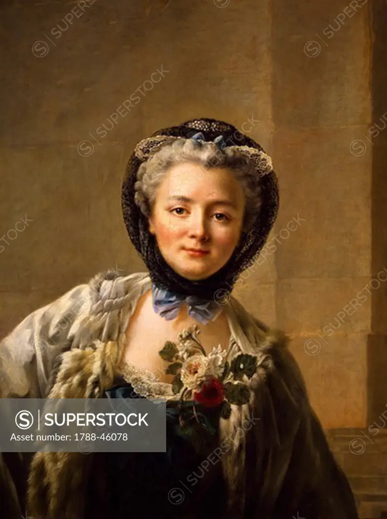 Portrait of Anne-Marie Francoise Dore, wife of the artist, ca 1758, by Francois Hubert Drouais (1727-1775), oil on canvas, 83x62 cm.