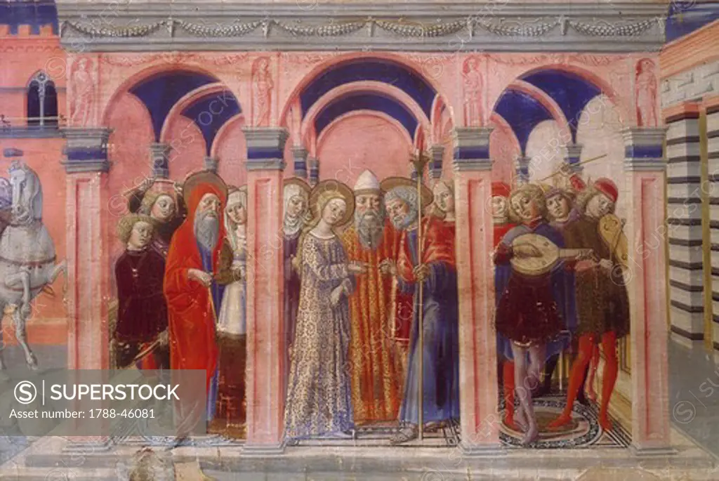 Marriage of the Virgin, detail of a predella by Benvenuto di Giovanni (1436-1518).