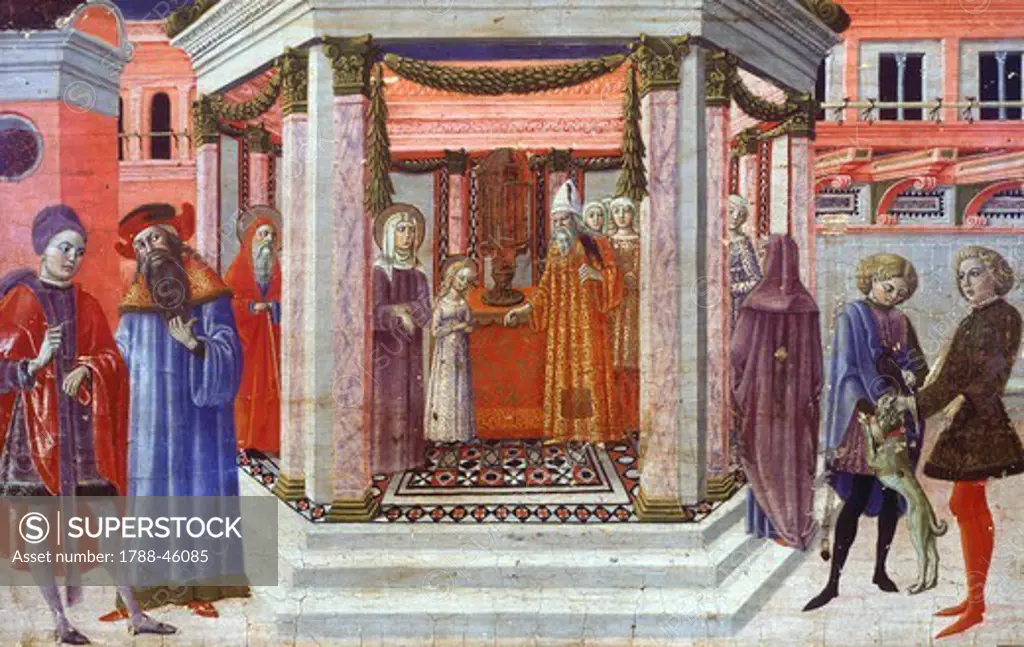 Presentation of Mary at the Temple, detail of a predella by Benvenuto di Giovanni (1436-1518).
