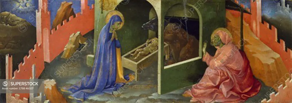 Nativity of Jesus, section of the predella, by Lorenzo Monaco (ca 1370-1425), oil on panel, 19.5 x57.5 cm.