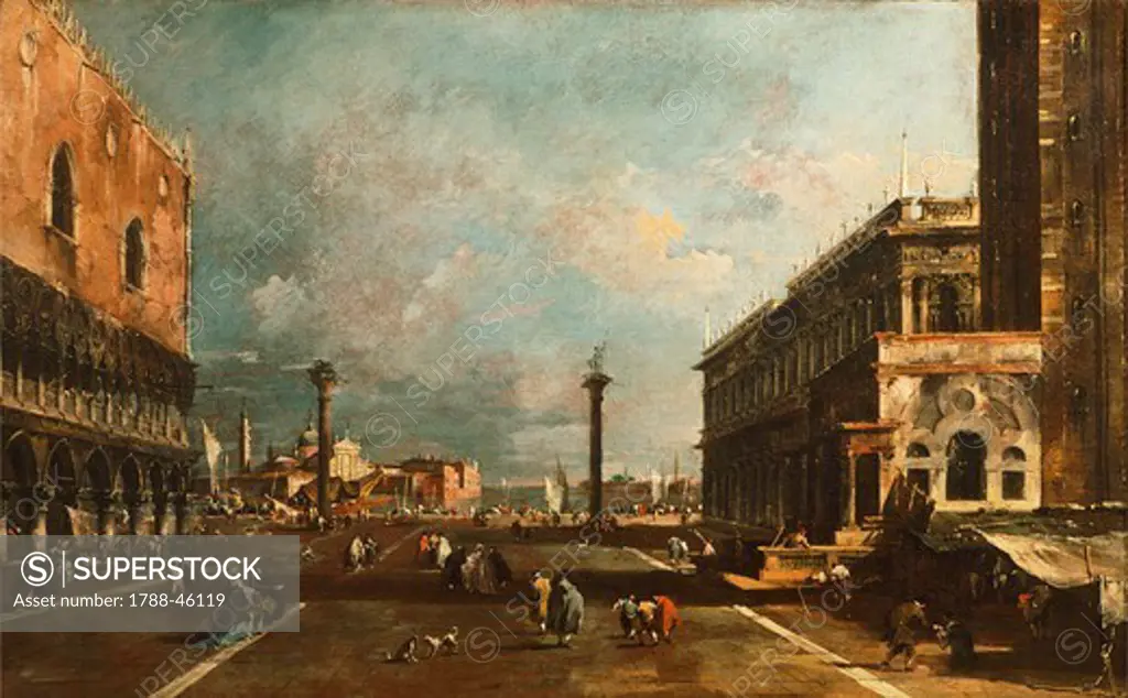 Little St Mark's Square towards San Giorgio, Venice by Francesco Guardi (1712-1793), oil on canvas, 45x72 cm.