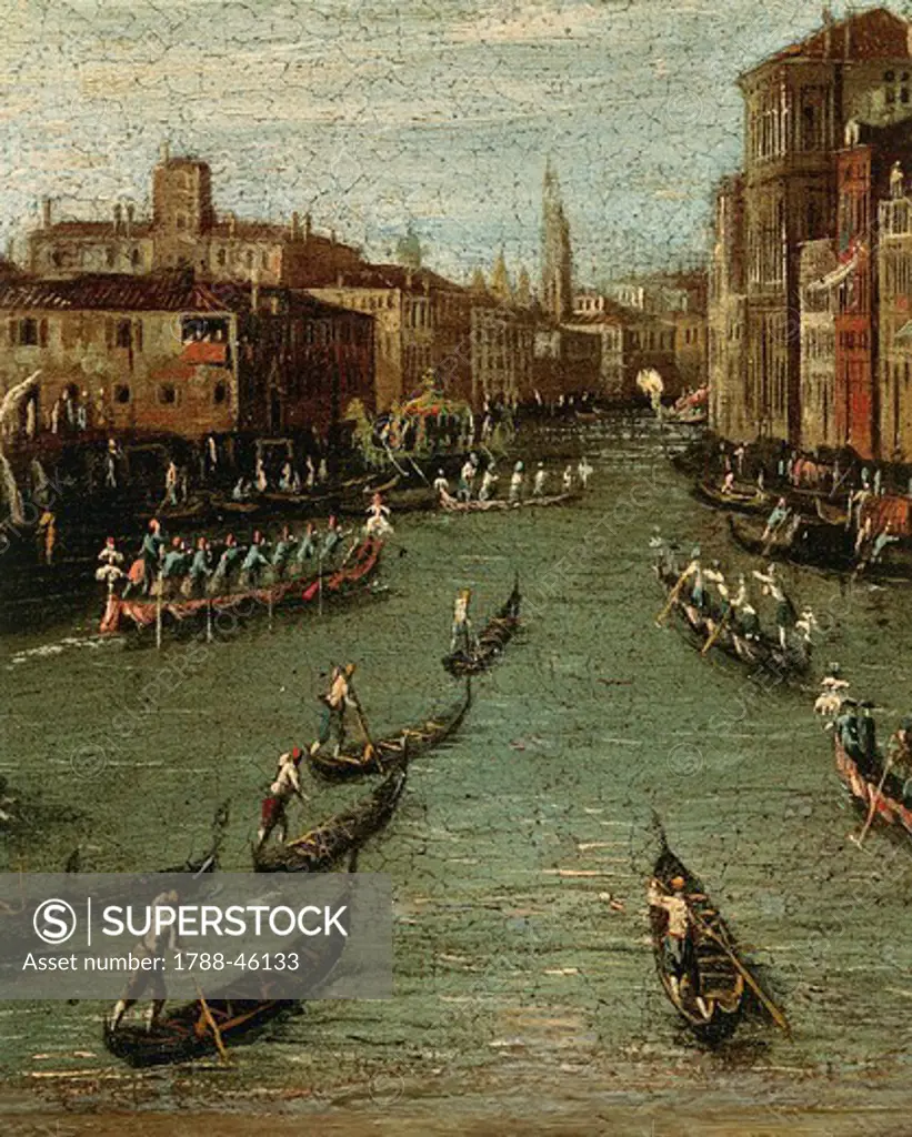 The Historical Regatta: Gondolas on the Grand Canal, from the School of Canaletto, 17th-18th Century.
