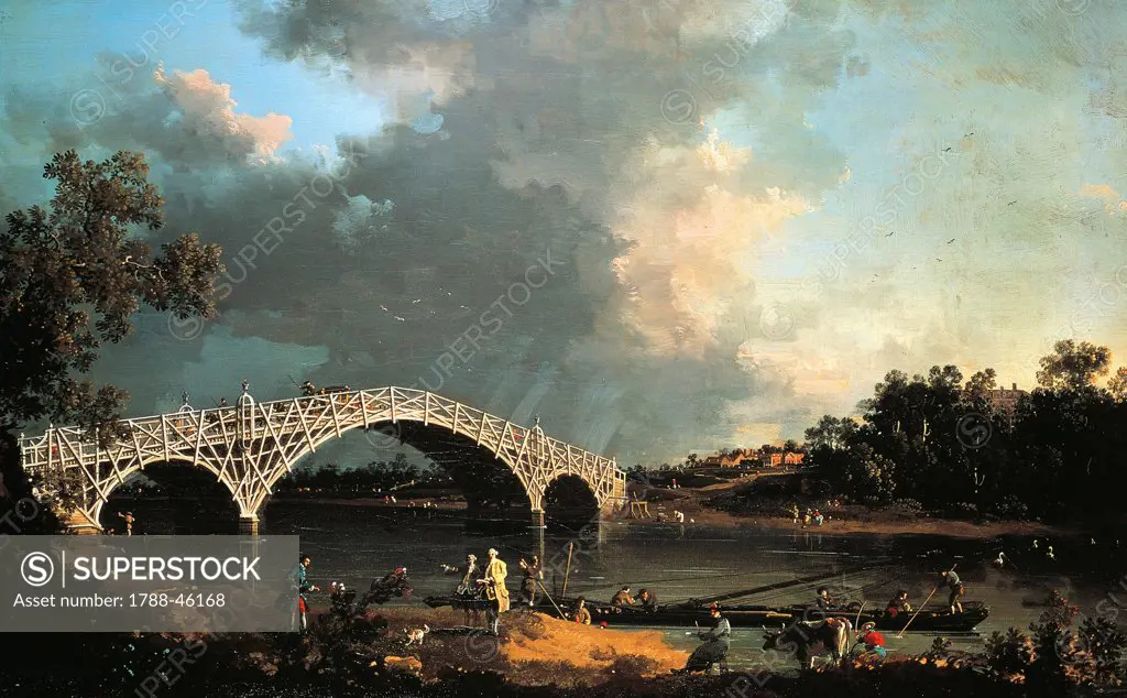Old Walton Bridge over the Thames, 1754, by Giovanni Antonio Canal, known as Canaletto (1697-1768). Oil on canvas, 48.8x76.7 cm .