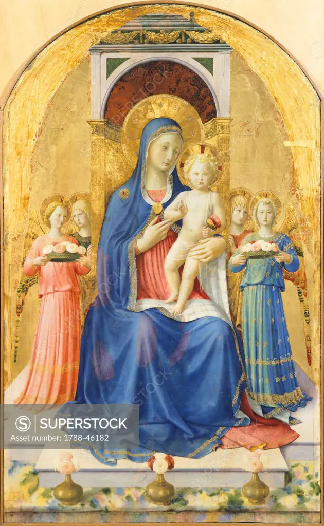 Madonna and Child enthroned with angels, detail from the central panel, Perugia Altarpiece, 1438, by Giovanni da Fiesole known as Fra Angelico (1400-ca 1455), tempera on wood.