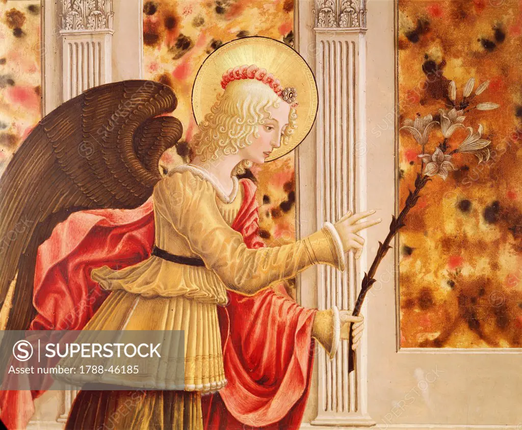 Announcing Angel, detail from the Annunciation with St Luke the Evangelist, by Benedetto Bonfigli (ca 1420-1496), panel, 227x200 cm.