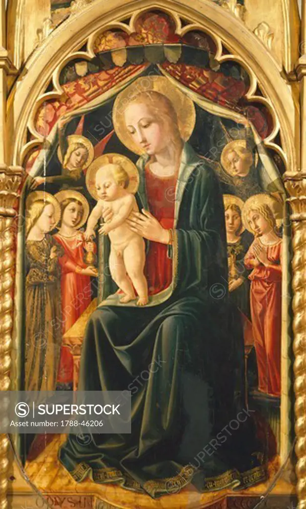 Altarpiece with Madonna with Child, by Nicolo Alunno (ca 1430-1502). Detail of the central part.