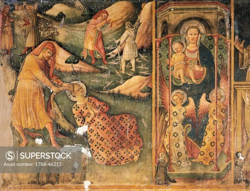 Martyrdom of St Barbara and the Madonna of Loreto, detail from the stories of St Barbara, Our Lady of Loreto and St Anthony, 1449, by Bartolomeo di Tommaso (born between ca 1408 and 1411-1454), detached fresco.