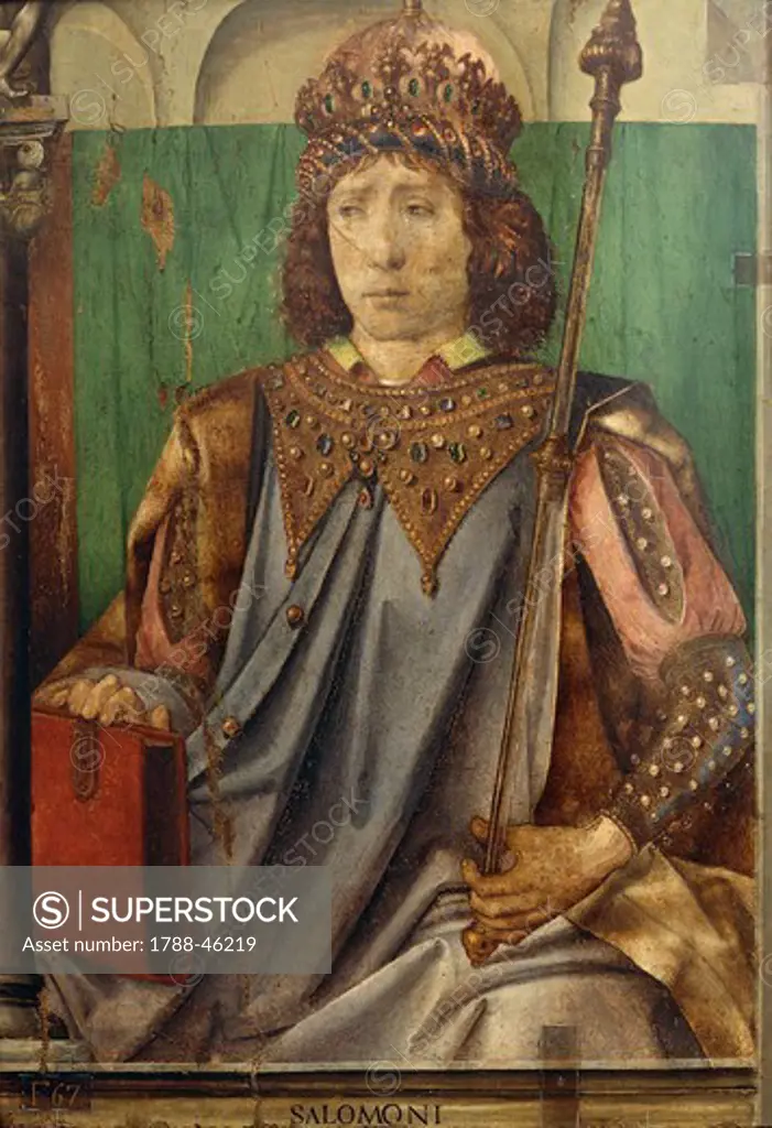 Portrait of Solomon, from the Portraits of Famous Men, 1473-1476, by Pedro Berruguete (d. ca 1504) and by Joos van Wassenhove (active 1460-1480), panel.