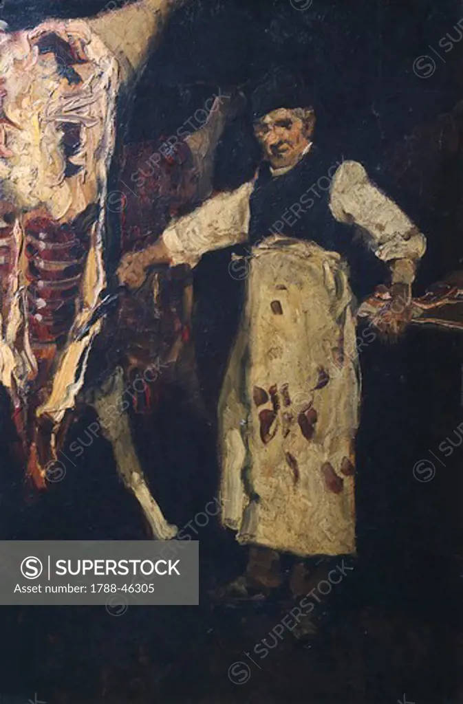 The butcher, 1881, by Lorenzo Delleani (1840-1908).