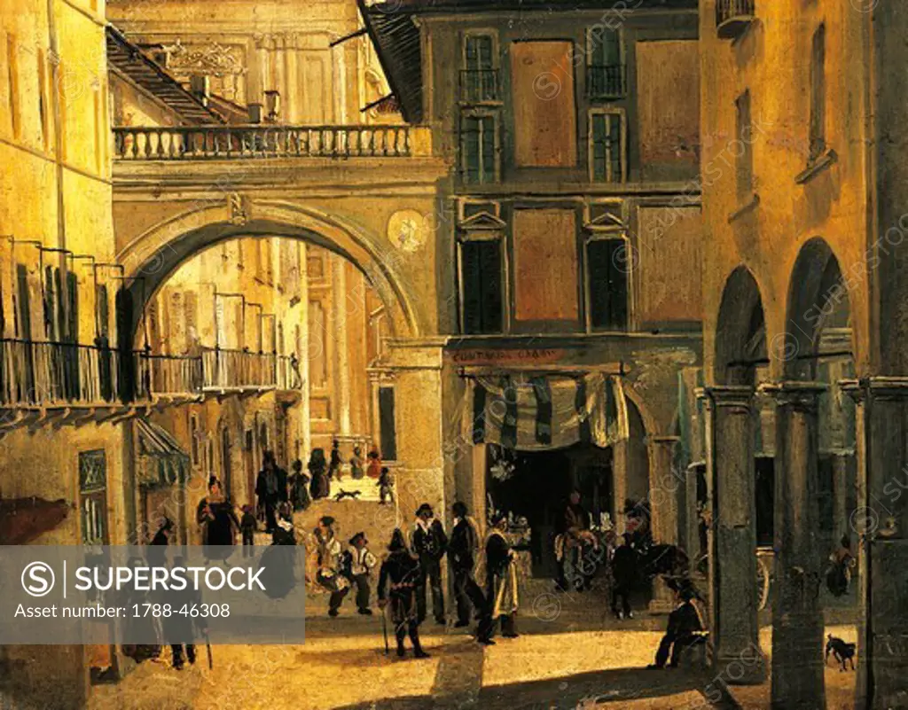 Old street of Brescia, by Angelo Inganni (1807-1880).