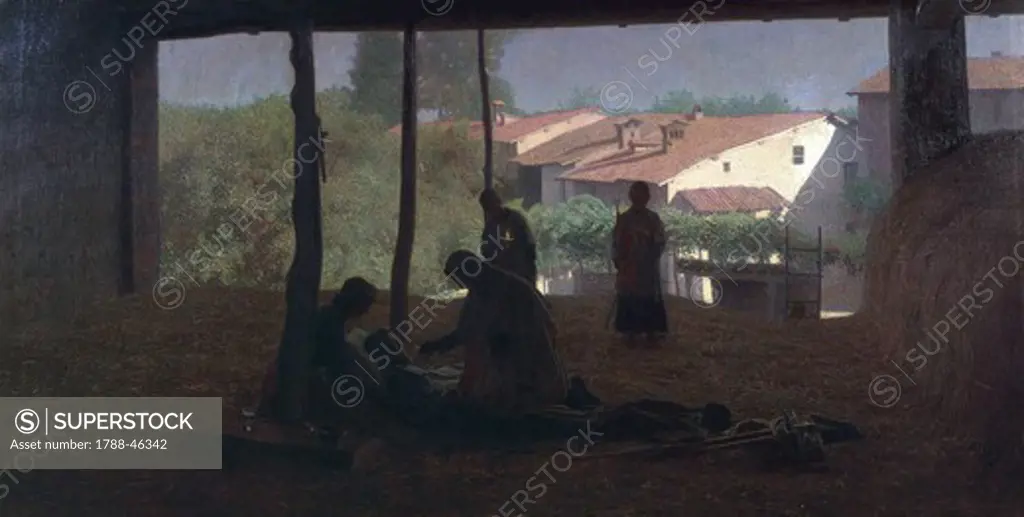The barn, 1893, by Giuseppe Pelizza da Volpedo (1868-1907), oil on canvas, 133x243.5 cm.