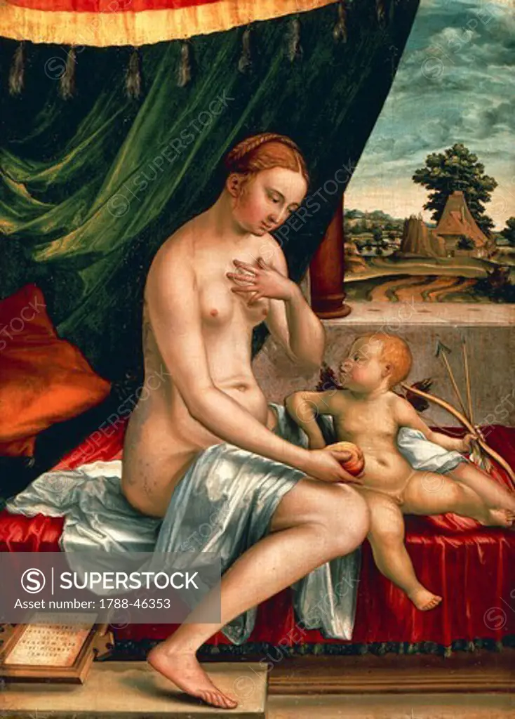 Venus and Cupid, ca 1528, by Georg Pencz (ca 1500-1550), oil on panel, 47x34 cm.