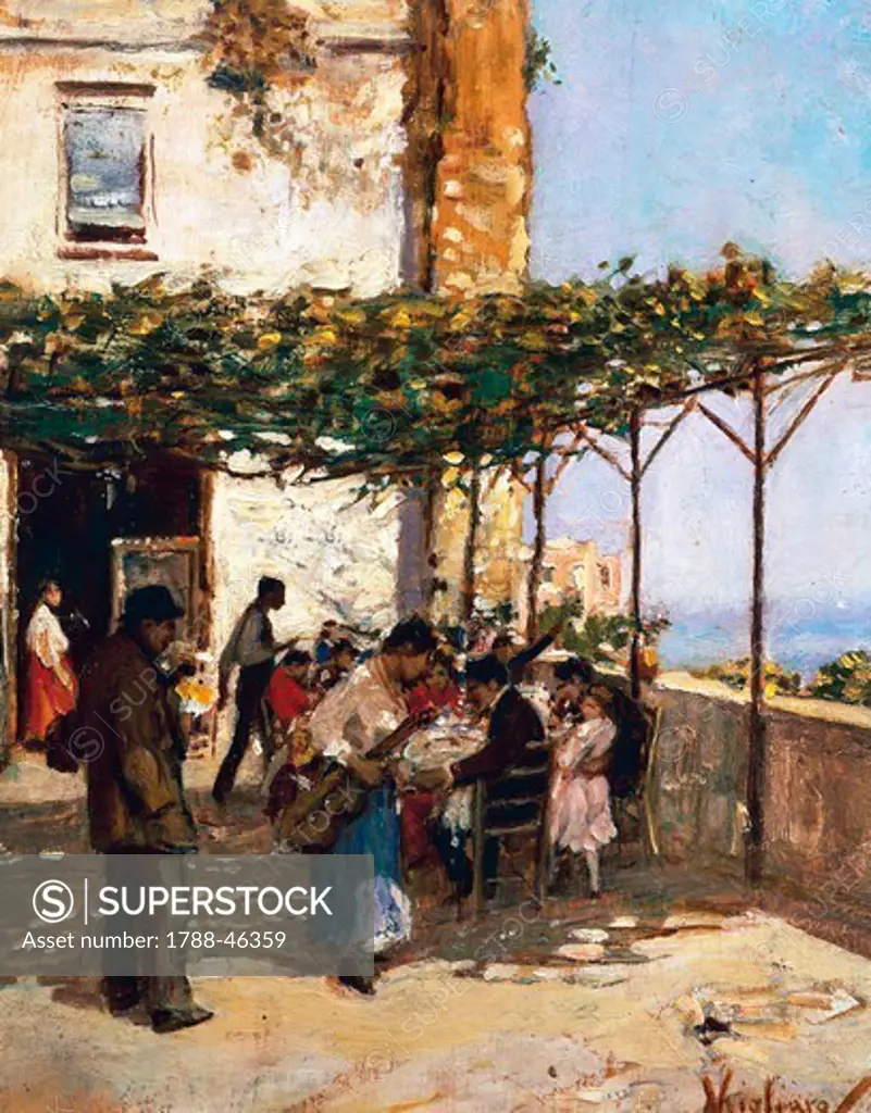 Outdoor restaurant, by Vincenzo Migliaro (1858-1938).