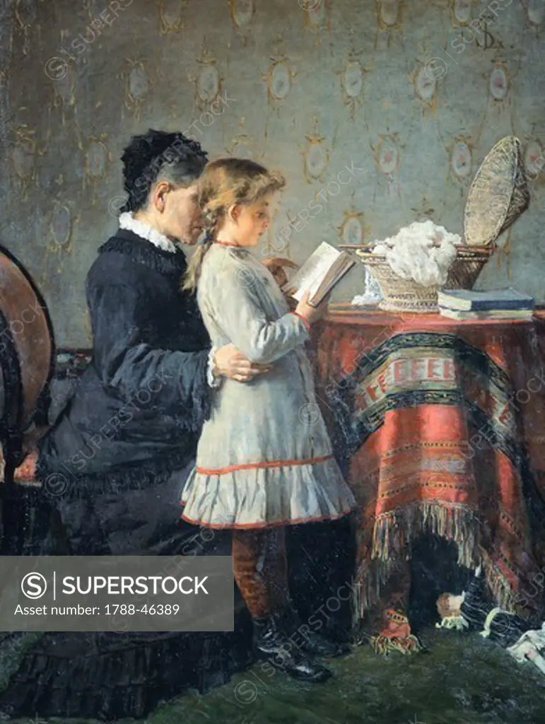 Grandmother's lessons, 1880-1881, by Silvestro Lega (1826-1895), oil on canvas, 116x90 cm.