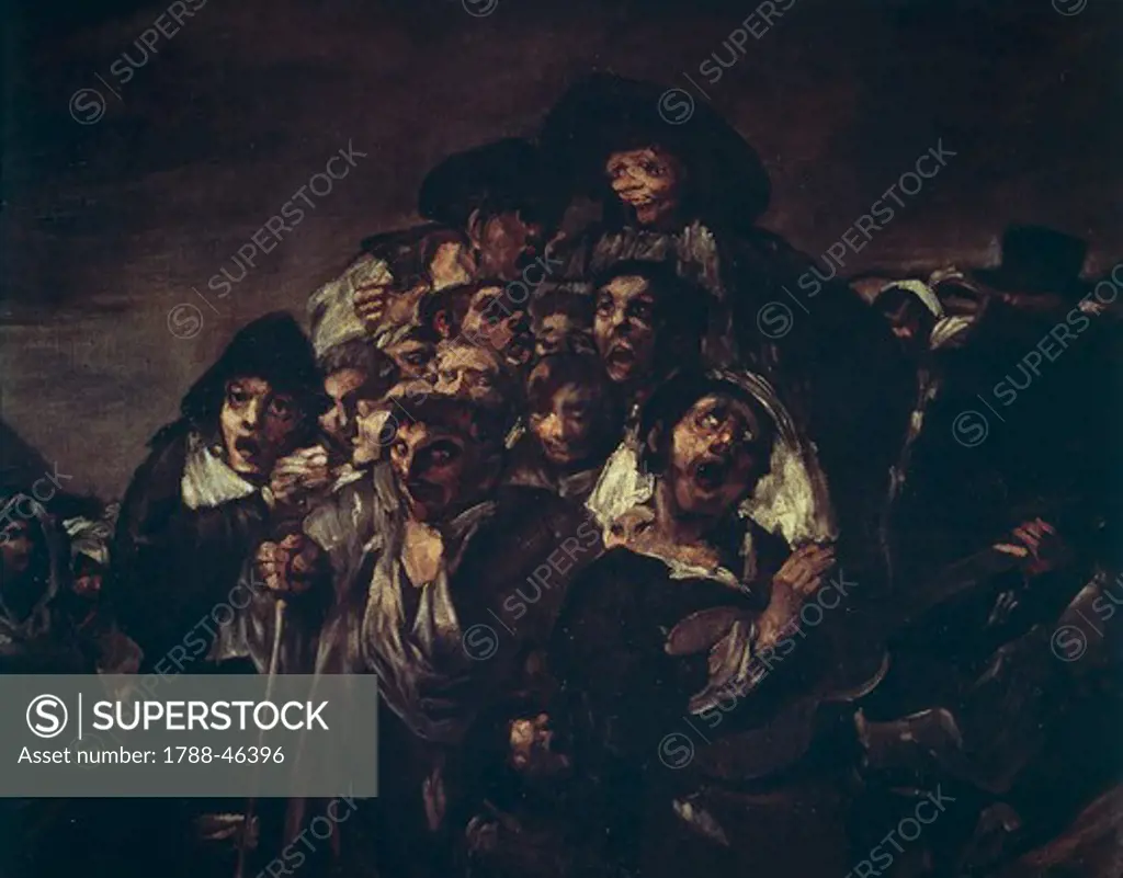 Pilgrimage to San Isidro (La romeria de San Isidro), 1821-1823, by Francisco de Goya (1746-1828), mural painting taken from Quinta del Sordo house and transferred onto canvas, 138x436 cm. Detail.