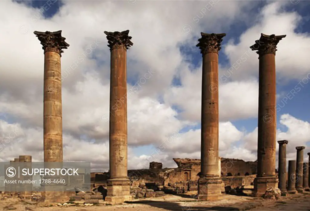 Syria - Bosra. Ancient Bosra. UNESCO World Heritage List, 1980. Ruins of Corinthian colonnaded nymphaeum
