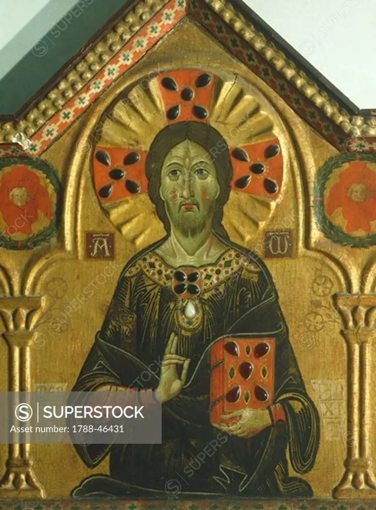 The Redeemer, detail from The Redeemer with the Madonna and three Saints, by Meliore Toscano or Meliore di Jacopo (ca 1255-1285), tempera and gold on panel, 85x210 cm.