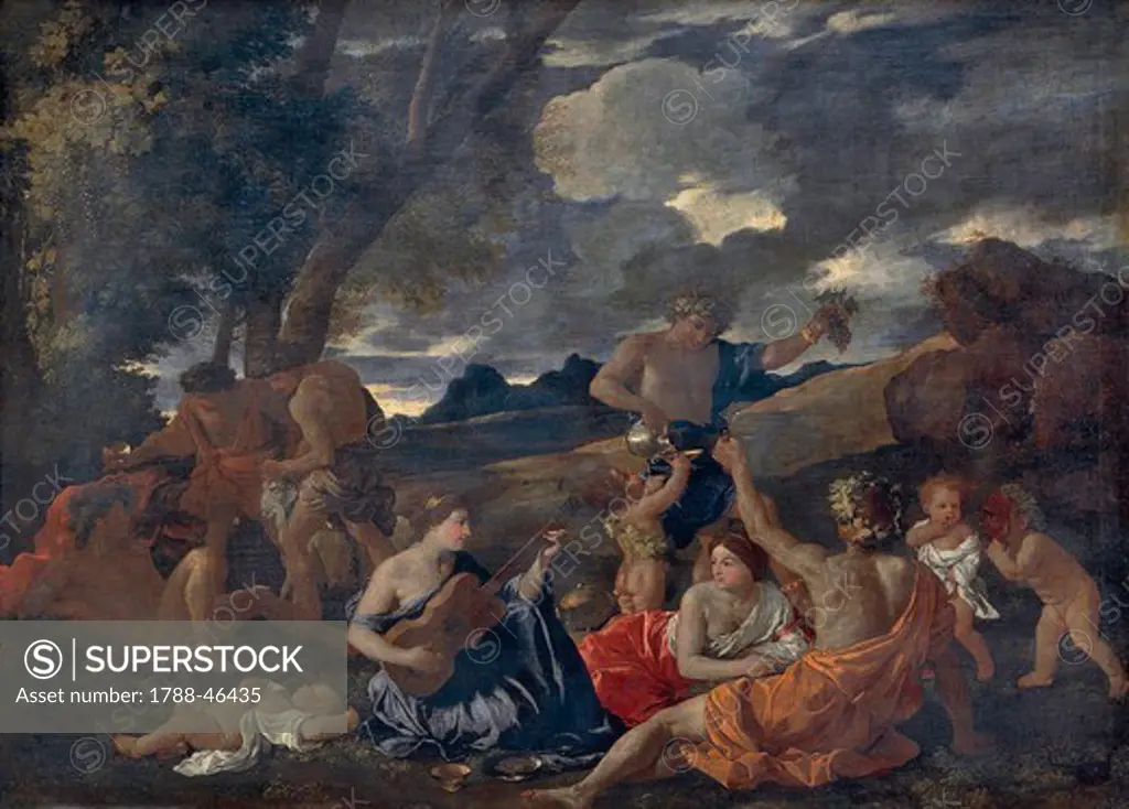 The Great Bacchanal with a lute player, by Nicolas Poussin (1594-1655), oil on canvas, 121x175 cm.