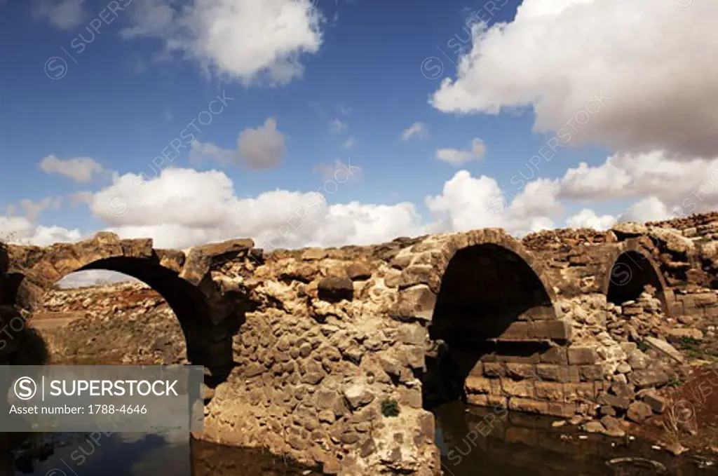 Syria - Nearby Bosra. Ruins of Roman bridge