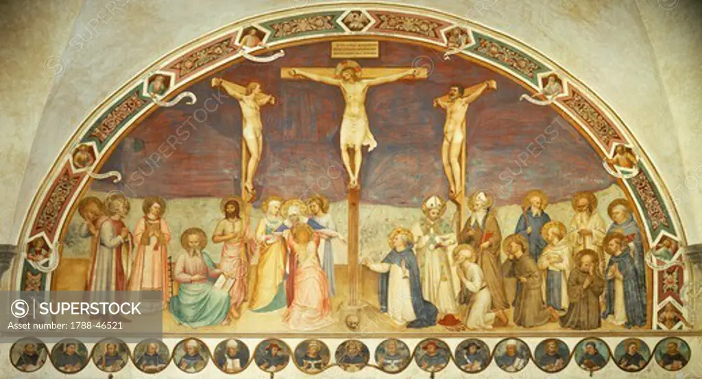 Crucifixion with Saints, by Giovanni da Fiesole, known as Fra Angelico (ca 1400-1455), fresco. Chapter house of the Convent of San Marco, Florence.