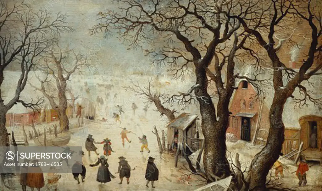 Winter Landscape, by Hendrick Avercamp (1585-1634), oil on panel, 29x46 cm.