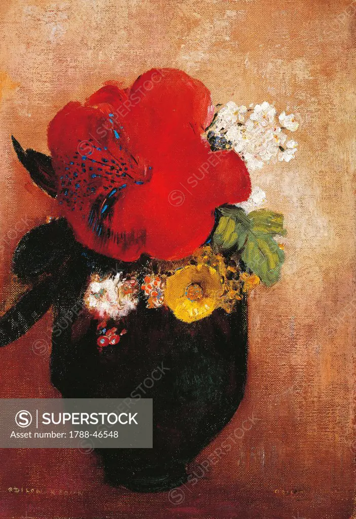 Flowers, after 1895, by Odilon Redon (1840-1916), oil on canvas, 27x19 cm.