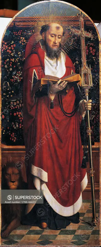 St Jerome, left panel of the Cervara Altarpiece, 1506-1510, by Gerard David (ca 1460-1523), panel, 152.5x64 cm.