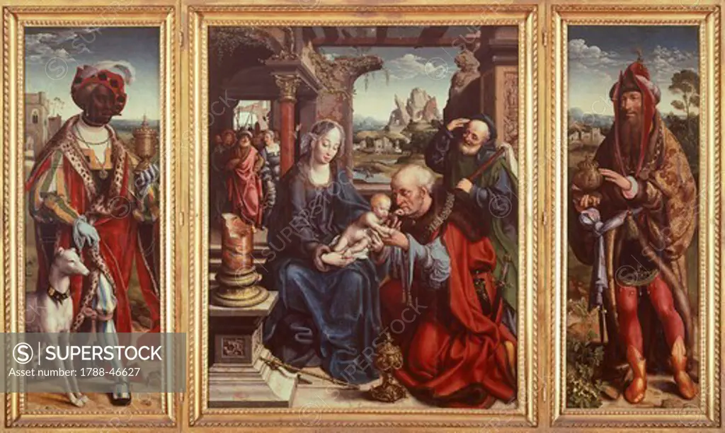Triptych with Adoration of the Magi, 1515-1520, by Joos van Cleve (died in 1540 or 1541).