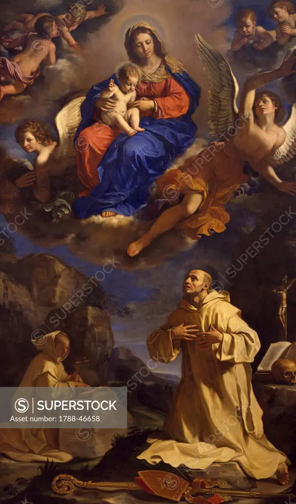 The vision of St Bruno, 1647, by Giovanni Francesco Barbieri, known as Guercino (1591-1666), oil on canvas, 392x233 cm.