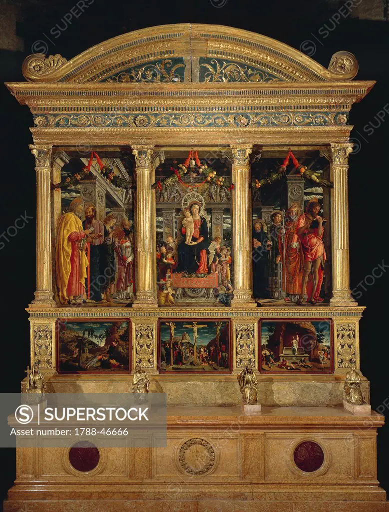 San Zeno Altarpiece, ca 1456-1460, by Andrea Mantegna (1431-1506), panel, 480x450 cm. Church of San Zeno, Verona.