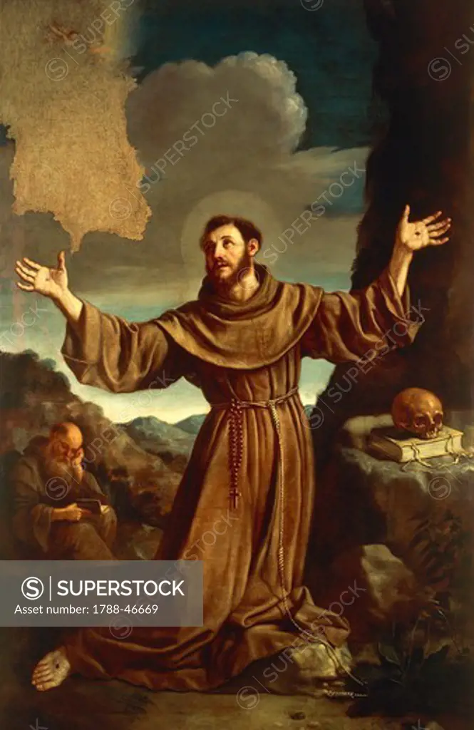 St Francis of Assisi Receiving the Stigmata, by Giovanni Francesco Barbieri, known as Guercino (1591-1666).