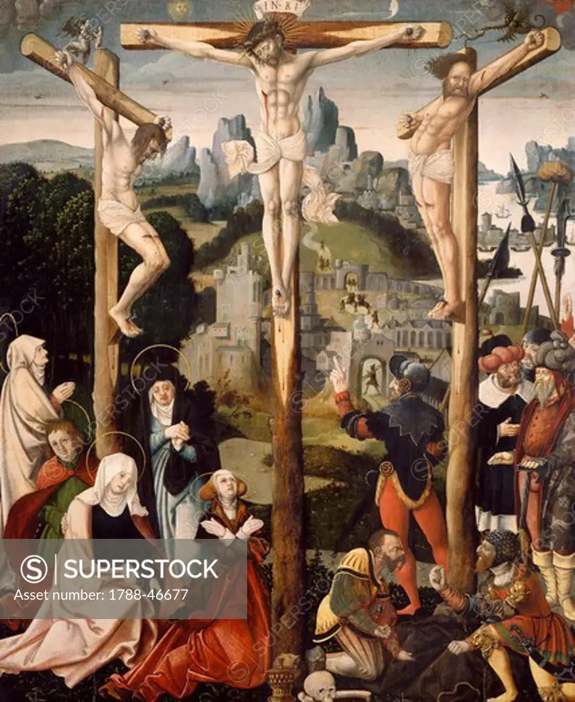 Crucifixion, 1539, Danube school artist.
