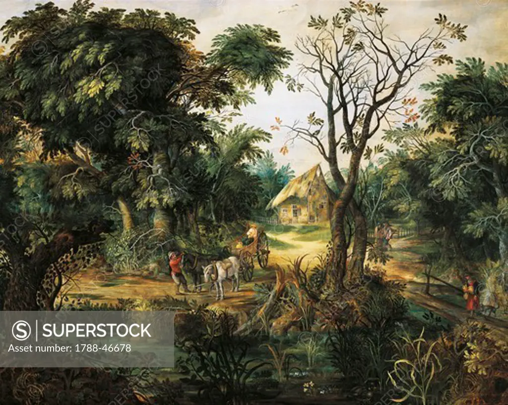 Landscape with peasants, by Kerinex Alexander (1600-1652).