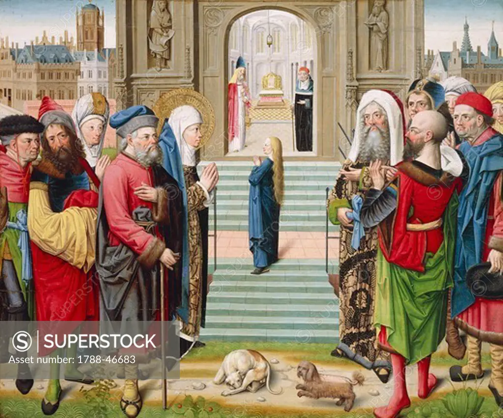 Mary in the Temple, scene from Stories of the life of Mary, 1485, by the Master of the Stories of Mary in Aachen (active 15th century), oil on panel.