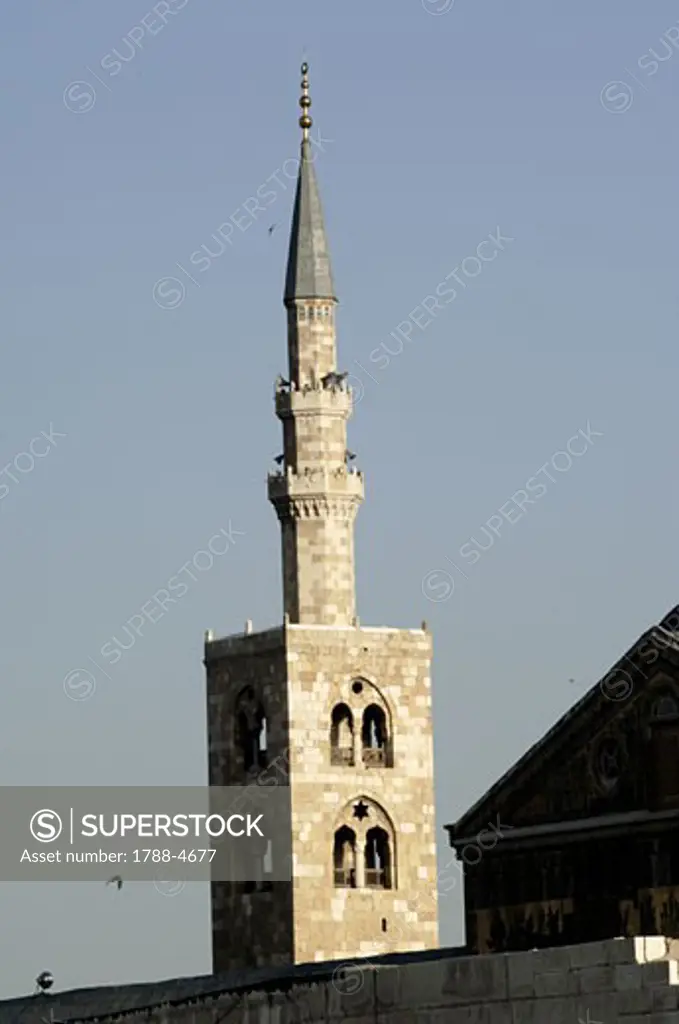 Syria - Damascus. Ancient city. UNESCO World Heritage List, 1979. Umayyad Great Mosque, AD 705-715. Eastern Eesa Minaret (Minaret of Jesus)