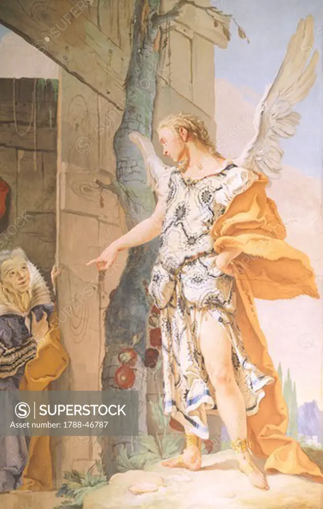 Sarah and the Angel, 1726-1739, by Giovanni Battista Tiepolo (1696-1770), fresco. Detail. Patriarchal Palace, Guest Hall, Udine.