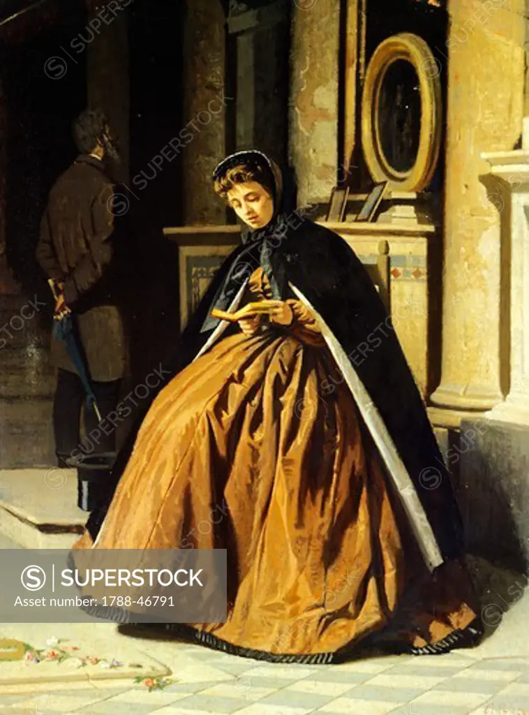 The prayer, ca 1865, by Giuseppe Abbati (1836-1868), oil on wood, 57x42 cm.