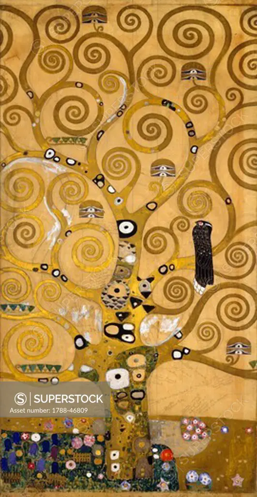 The Tree of Life, 1905-1909, by Gustav Klimt (1862-1918), cartoon for the Stoclet Frieze. Detail of the left side.