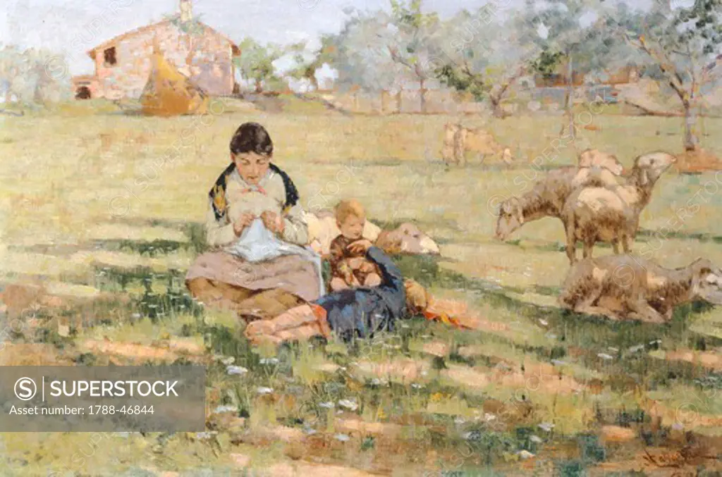 Country scene, 1891, by Niccolo Cannicci (1846-1906), oil on canvas, 30x46 cm.