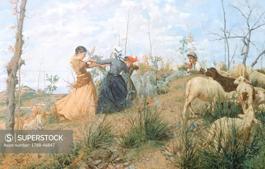 Ring-around-the-rosey, 1877, by Niccolo Cannicci (1846-1906), 1877. Size 88.5X138 cm.