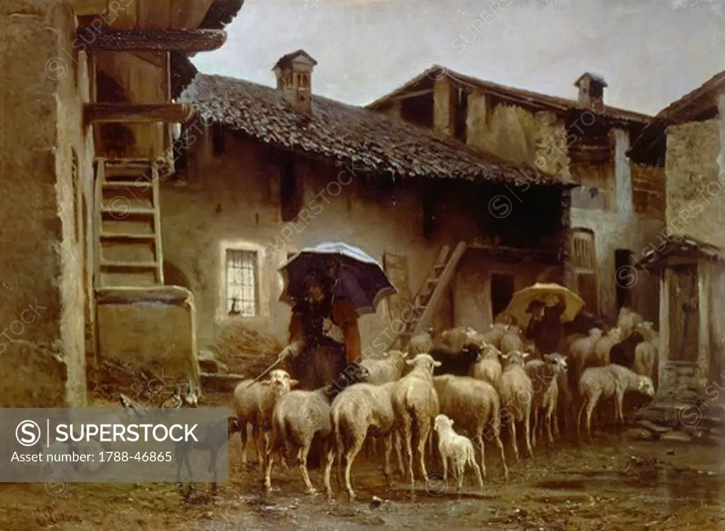 The return to the stable, by Carlo Pittara (1836-1890).