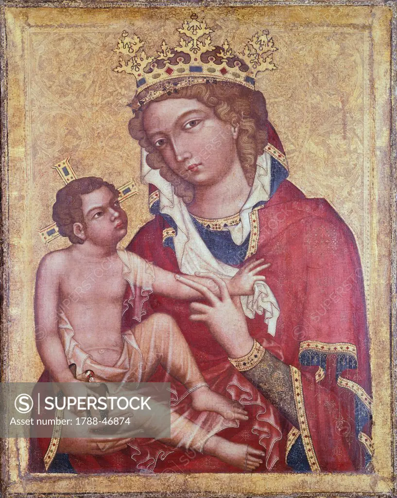 Madonna with Child, ca 1350, by artist of Bohemian school, tempera on panel.