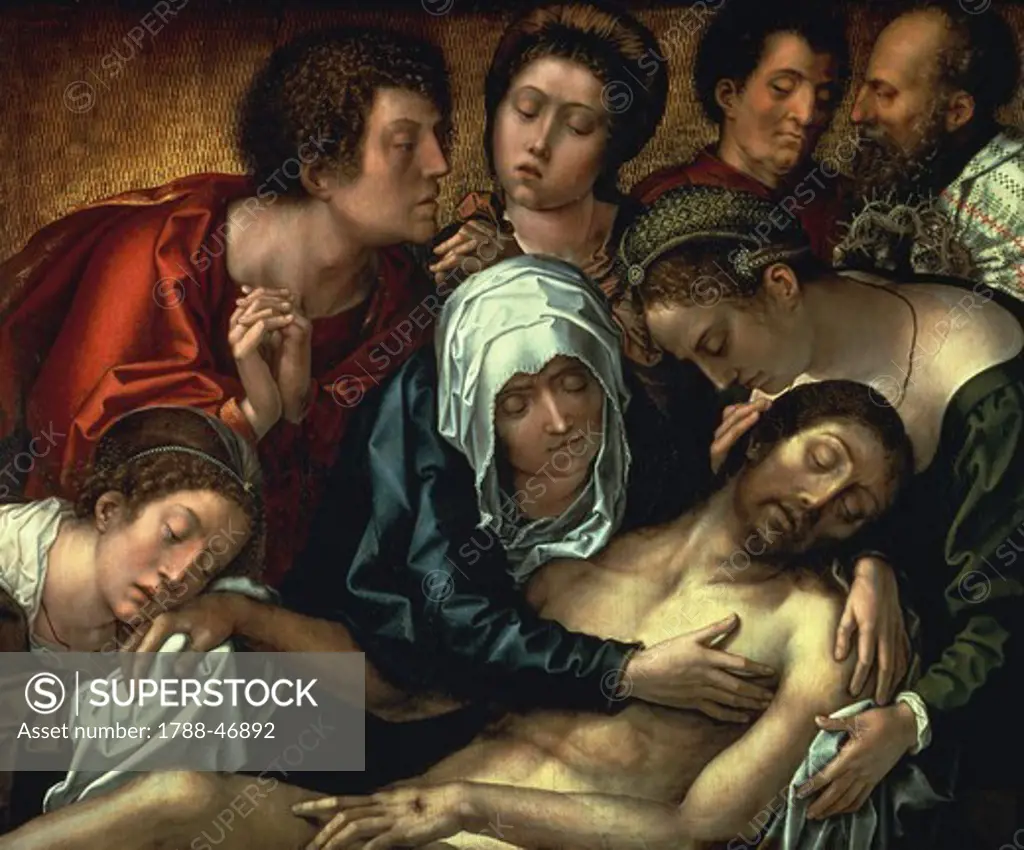 Lamentation over dead Christ, central panel of the Haneton Triptych, by Bernaert van Orley (ca 1492-1541), oil on canvas, 87x109 cm.