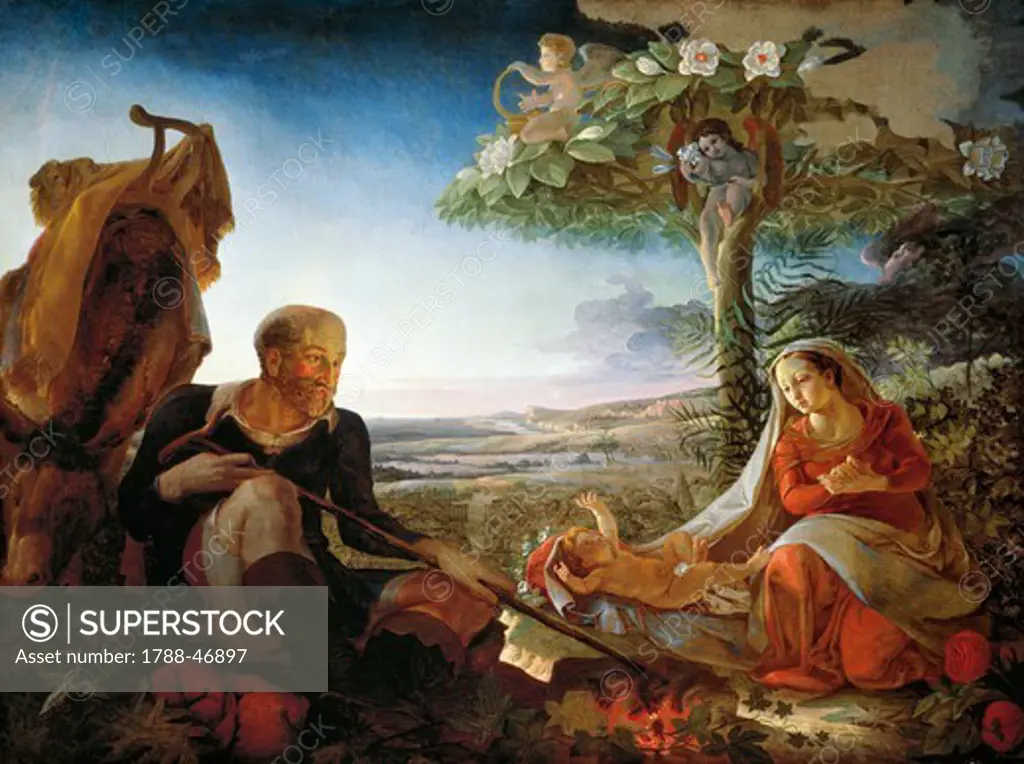 Rest on the Flight into Egypt, ca 1805, by Philipp Otto Runge (1777-1810), oil on canvas, 98x132 cm.