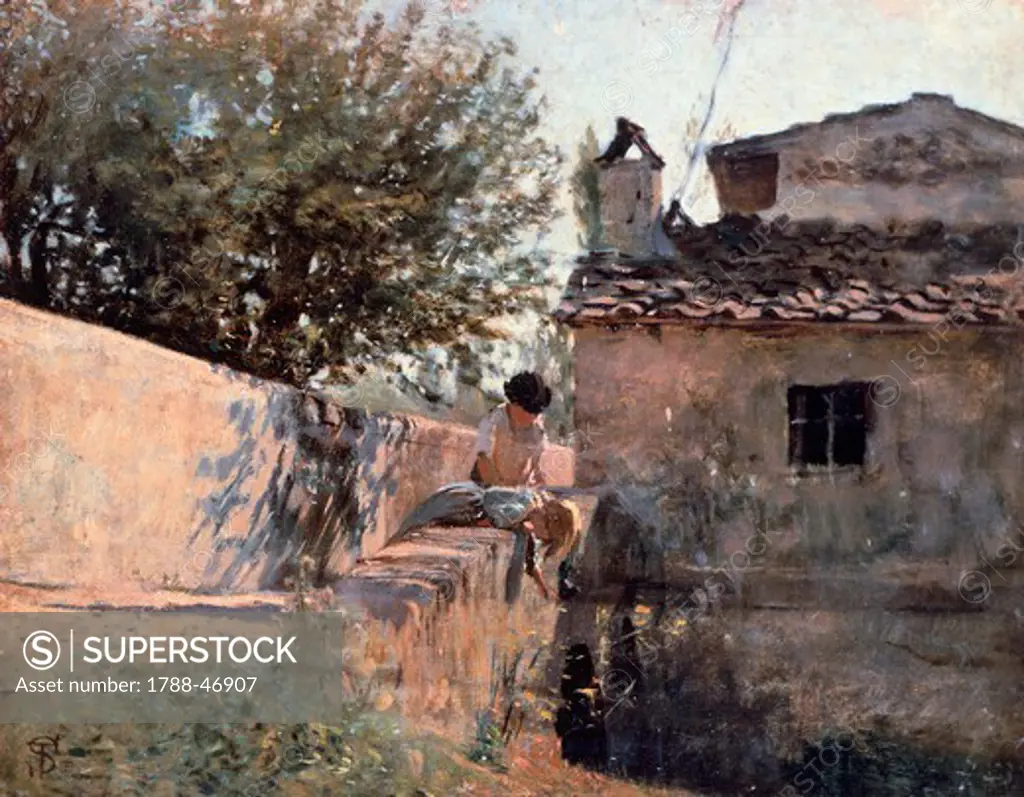Bridge on The Affrico in Piagentina, 1863-1864, by Telemaco Signorini (1835-1901), oil on canvas, 24x30 cm.