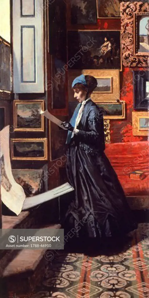 In the study (Waiting), Telemaco Signorini (1835-1901), oil on canvas, 60x118 cm.