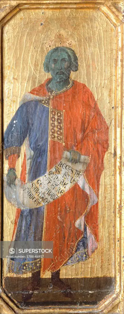 Solomon, detail from the predella of the Maesta' of Duccio Altarpiece in the Cathedral of Siena,, 1308-1311, by Duccio di Buoninsegna (ca 1255 - pre-1319), tempera on wood, 212x425 cm.