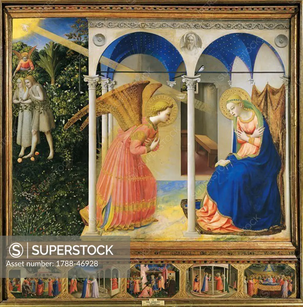 Altarpiece of the Annunciation or the Prado Altarpiece, 1430-1432, by Giovanni da Fiesole known as Fra Angelico (1400-ca 1455), tempera on wood, 194x194 cm. Detail.
